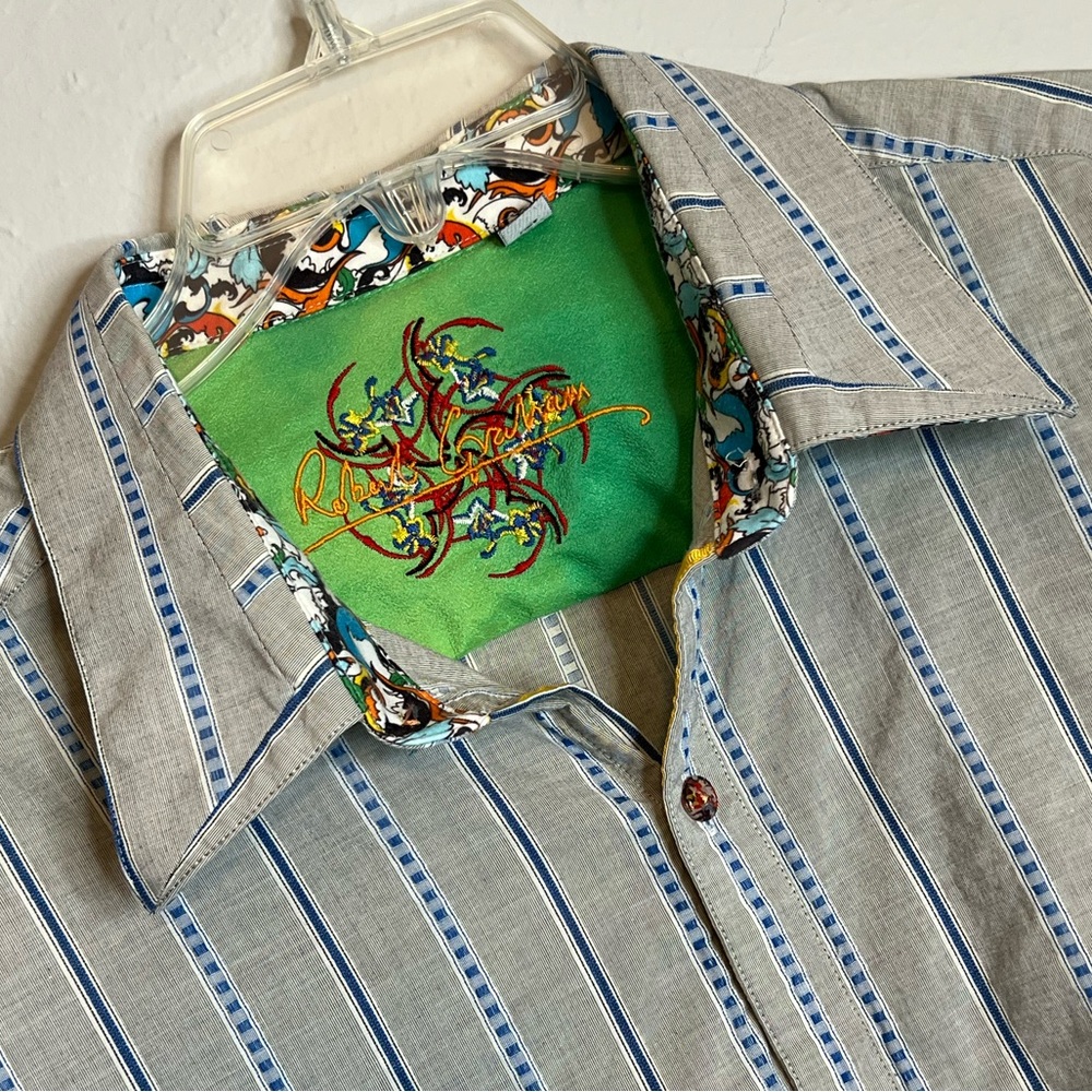 Robert Graham Men's XL Long Sleeve Button Up Embroidered Gray Cotton Silk Shirt
